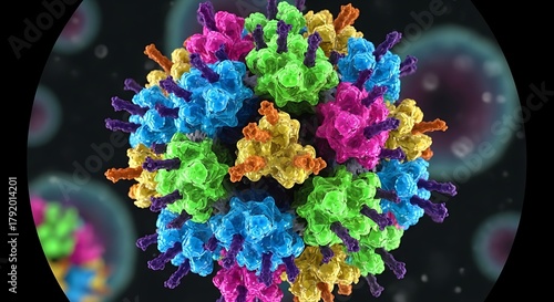 Colorful Viral Particle Rendering - A Microscopic View of a Complex Virus.