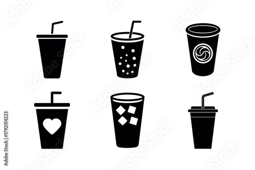 Soft Drink Cup Vector Icon Set – Disposable Takeaway Soda Beverage