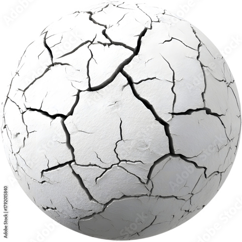 Cracked dry earth texture sphere isolated on transparent background, perfect for climate and environmental visuals..
