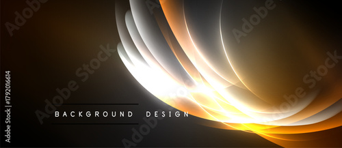 Abstract orange glow, flowing lines create dynamic visual effect. Dark background emphasizes bright central light source.