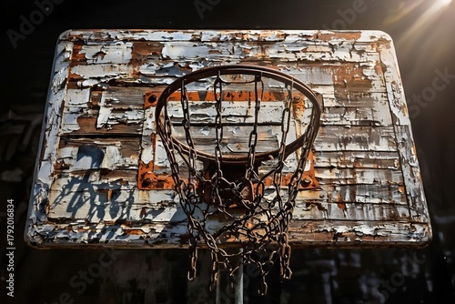 Old dirty basketball backboard with hoop