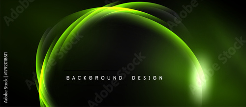 Abstract green neon glow. Dynamic curves create modern background, suitable for digital projects or presentations. Minimalist design.