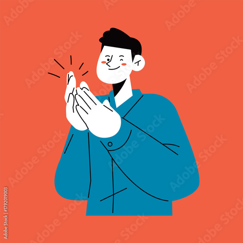 Happy Man Applauding with Enthusiasm. Positive emotions. Male upper body.