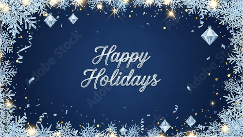 Festive Holiday Greeting with Sparkling Snowflakes on Dark Blue