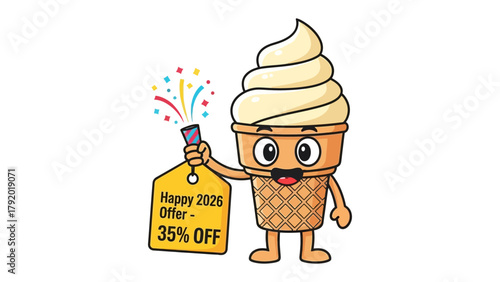 Ice Cream Mascot with a Delightful Deal: An inviting ice cream cone character extends a special promotion, offering a joyful burst of savings