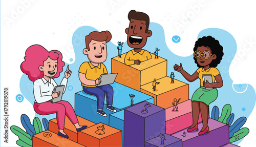 Diverse group of people collaborating and working together on a project, symbolizing teamwork and innovation