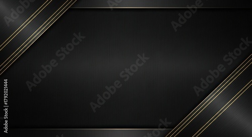 Elegant black background with gold lines and metallic texture