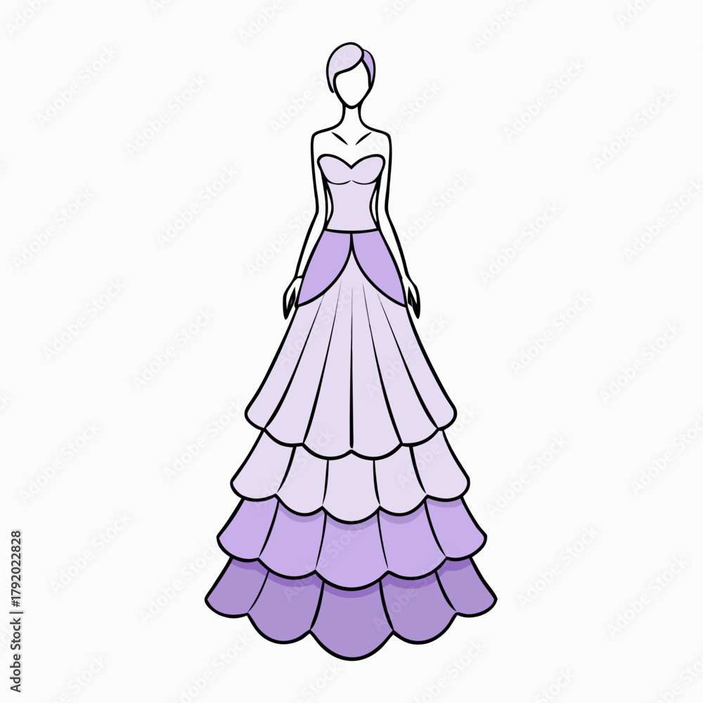 Fototapeta premium Elegant purple layered ball gown on a mannequin