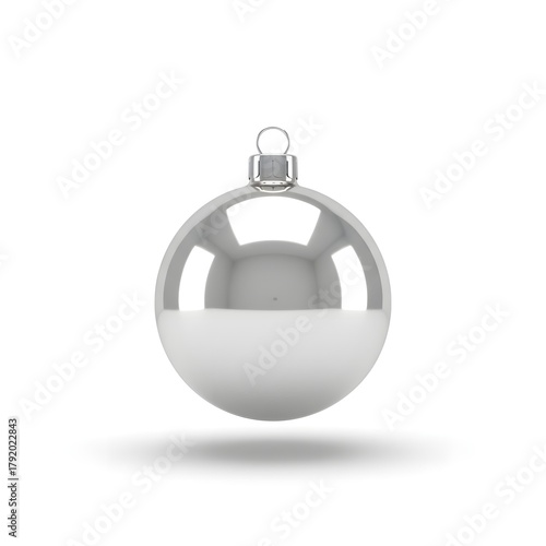 Elegant two-tone Christmas bauble featuring a reflective silver top and a matte white bottom, isolated on a clean white background with a soft shadow