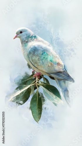 A Serene Dove: A tranquil dove perches gracefully on a branch, its soft plumage and gentle demeanor radiating peace and serenity.