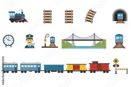Railway and Train Transport Vector Icons v4
