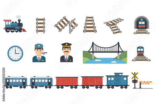 Railway and Train Transport Vector Icons