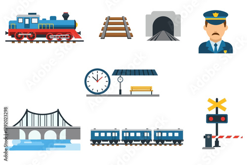 Railway and Train Transport Vector Icons v2