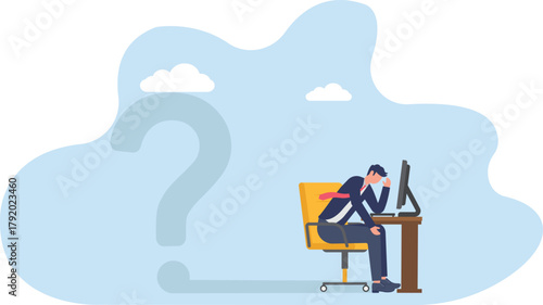 concept of Curious businessman gazes at his shadow, shaped like a question mark
