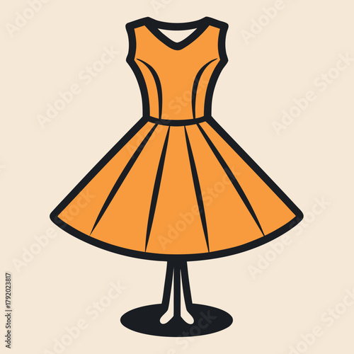 Orange dress on a mannequin stand simple vector illustration