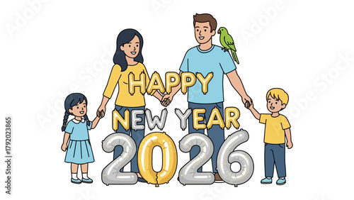 Happy New Year 2026 Celebration: A cheerful family stands united, heralding the arrival of 2026, their smiles reflecting joy and anticipation for the fresh start ahead.