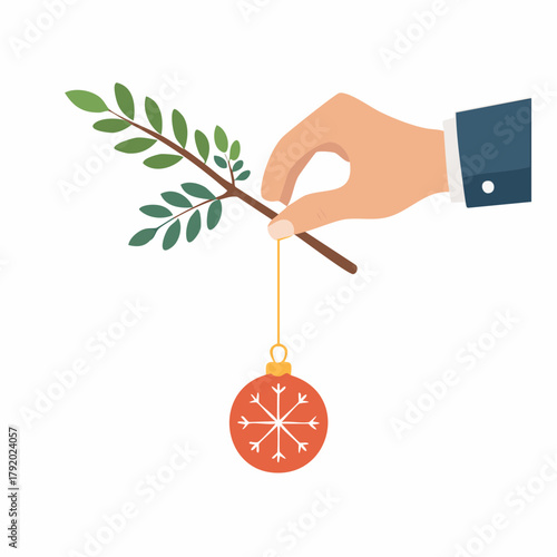 Cozy winter log cabin surrounded by snow-covered evergreen trees under a warm sunset sky, evoking a feeling of peace and tranquility in a picturesque natural landscape illustration