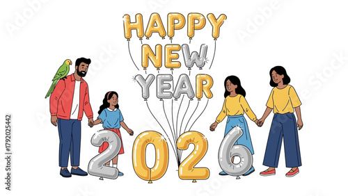 Joyful New Year Celebration with Family: Capturing the spirit of togetherness and hope for a bright future. A family unites to welcome a fresh start, filled with anticipation and happiness. 