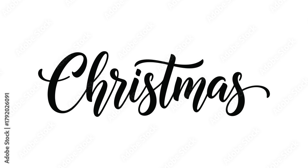 Obraz premium Elegant black calligraphy script spelling the word christmas on a white background