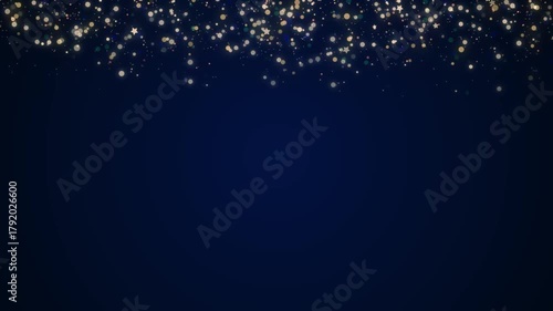 Dark Blue Christmas Background with Falling Gold Glitter Particles.