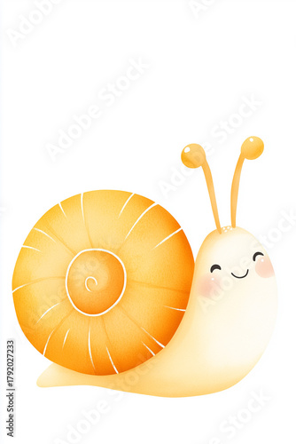 A cute and charming snail with a happy face, rendered in a lovely illustration