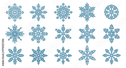 Photos Collection of intricate blue snowflake designs in various symmetrical patterns o