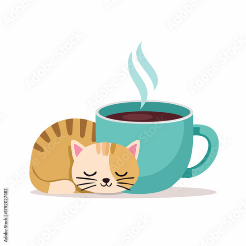 Cozy Cat Nap with a Warm Coffee Cup A Relaxing and Comfortable Scene of Relaxation and Warmth