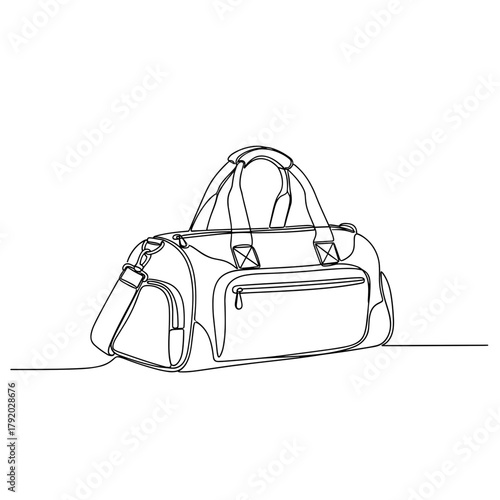 Duffle bag in minimalist one-line black and white illustration
