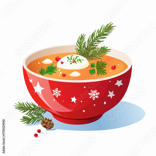 Festive Bowl of Delicious Soup A Christmas Season Culinary Delight with Festive Garnishes