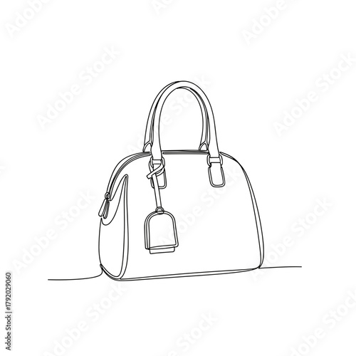 Elegant handbag in minimalist one-line black and white illustration