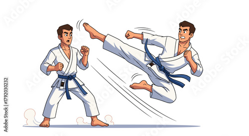 Dynamic karate fighters in action, showcasing discipline, power, and skill perfect for martial arts training promotion or sports themed content