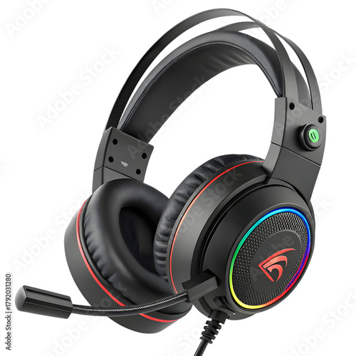 Gaming headset with microphone black headphones with RGB lighting for online gaming and communicatio