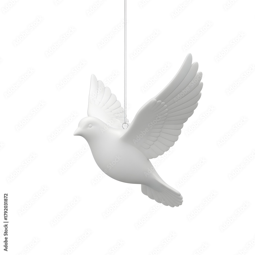 Fototapeta premium Elegant white ceramic dove figurine, a symbol of peace and hope, hanging as a Christmas tree decoration on a clean background