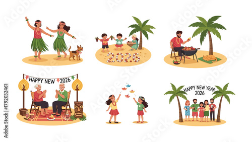 New year vacation concept illustrations