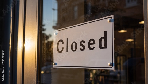 Fototapeta Naklejka Na Ścianę i Meble -  Close-up of a Closed sign in a small business shop window.
