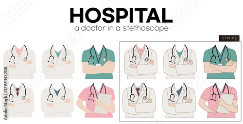 병원 의사 유니폼 상반신
