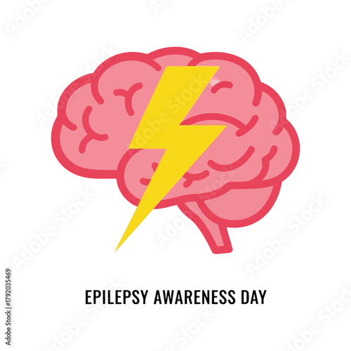 Epilepsy awareness brain lightning bolt symbol for neurological disorder support isolated on white background, Vector