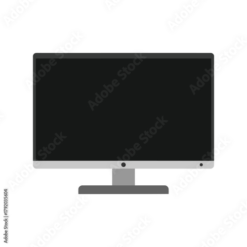 Modern flat screen computer monitor display with black screen on stand isolated on white background, Vector