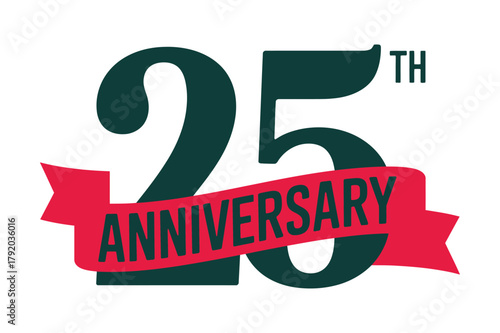 A large number 25 is displayed prominently with a red ribbon across it that reads "ANNIVERSARY" to signify a milestone celebration.