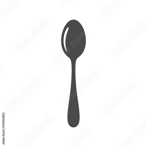 Simple dark gray spoon silhouette on white background, minimalist kitchen utensil icon isolated on white background, Vector