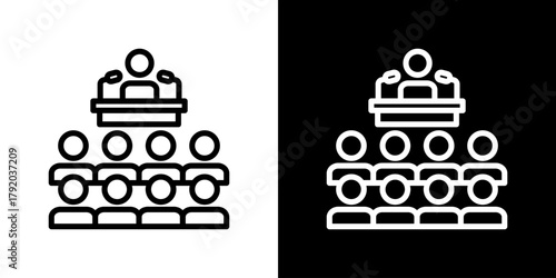 Conference Icon Set. Clean Line Design With Light And Dark Versions For Versatile Use. 