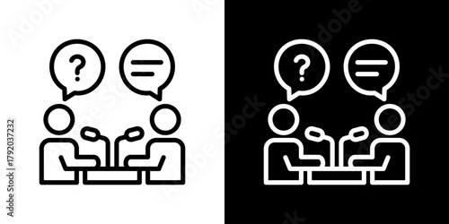 Interview Icon Set. Clean Line Design With Light And Dark Versions For Versatile Use. 