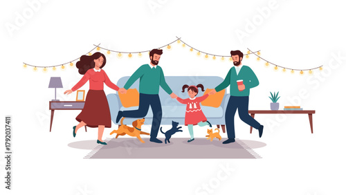 Cozy Family Moment: A vibrant illustration depicts a family enjoying precious moments, full of love, happiness, and the warmth of a comfortable home. 
