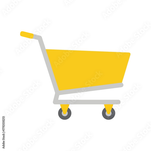 Yellow shopping cart icon on white background, minimalist design for e commerce and retail isolated on white background, Vector