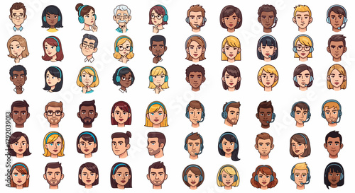 Diverse people headshots with headsets for customer service
