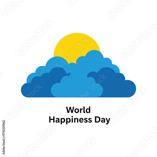 World happiness day sun behind clouds flat design vector illustration isolated on white background, Vector