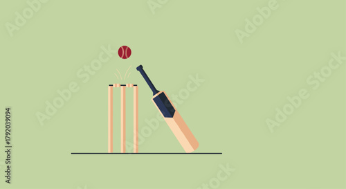 Dynamic cricket action with ball, bat, and wickets capturing the thrill of the game in a clean, modern style