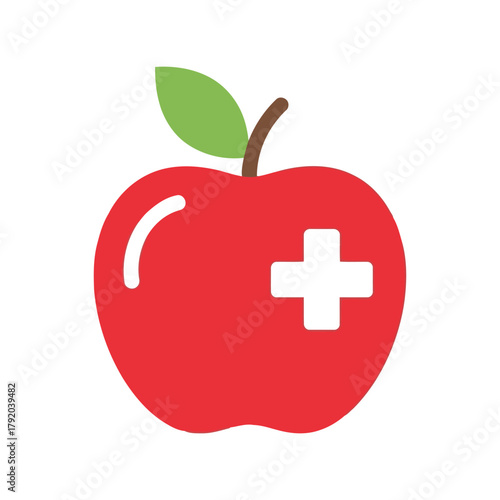 Red apple with white cross symbol, symbolizing health and wellness concepts isolated on white background, Vector
