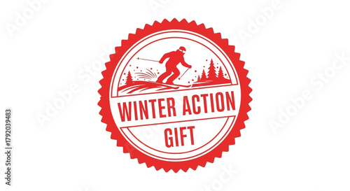 Retro vintage style oval badge with a skier silhouette and winter scene for a gift