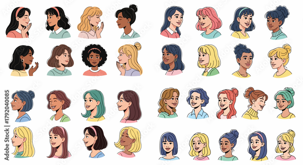 Obraz premium Diverse women faces with various hairstyles